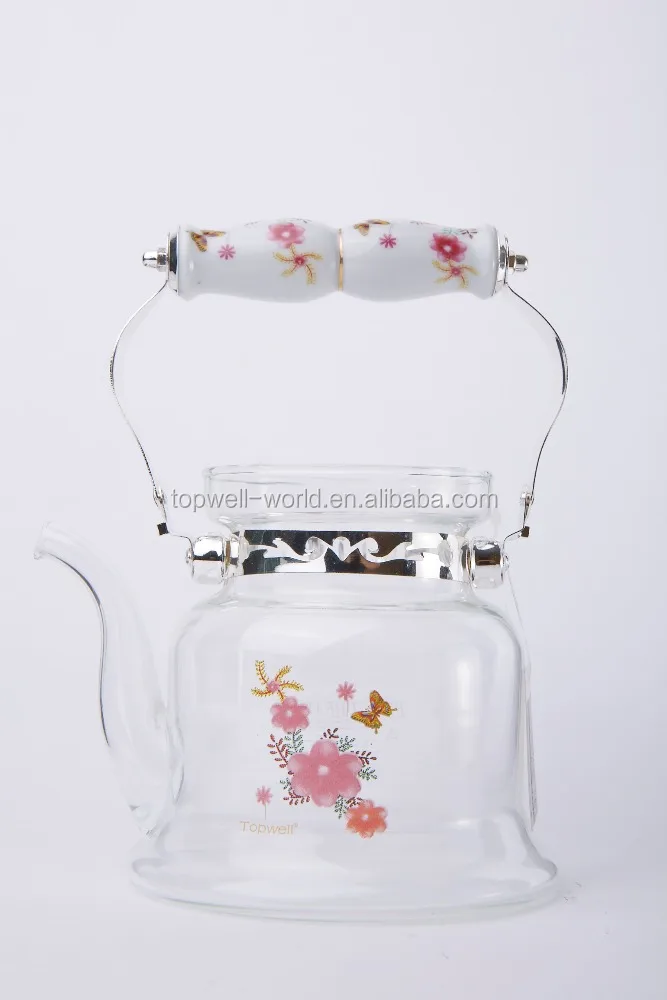 Popular handmade turkish custom printed glass teapot with infuser