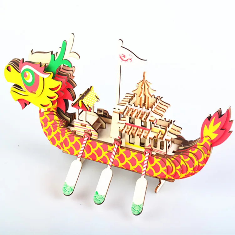 Wood Crafts DIY Assembly Kit Set best quality china dragon boat laser cut toy 3d wooden puzzle Royal Dragon Boat