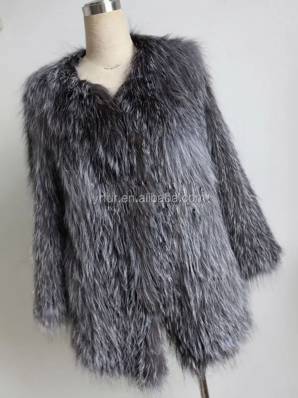 YR634 Luxury Women Winter Natural colour Fox Hand Knit Fur Coat