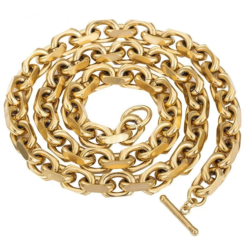18k Real Gold Plated Mens Necklace Chain Jewelry Wholesale 9mm Stainless Steel Heavy Cable Link Chain