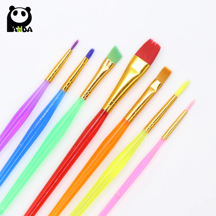 7pcs colorful nylon paint brush with colorful plastic handle