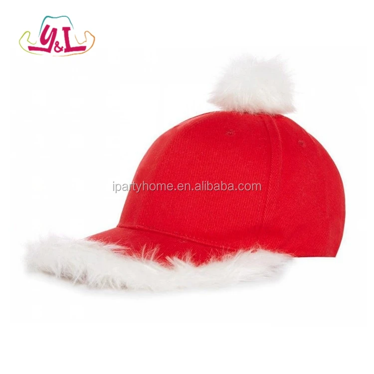 Hot Novelty Items Santa Baseball Caps With Faux Trim & Bobbles Women Baseball Hat