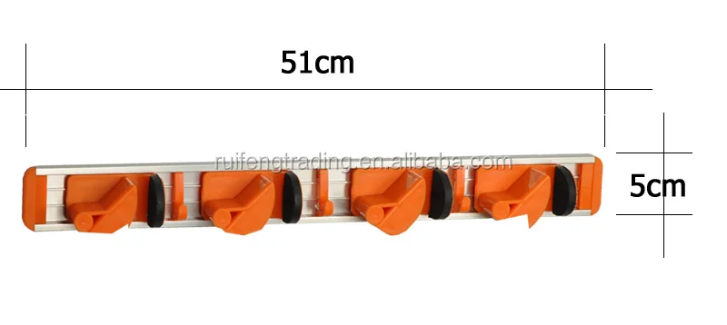 Wall mounted non slide mop broom holder and rake garden tool organizer