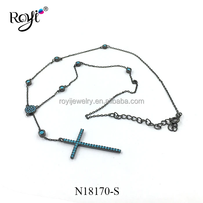 
Hot Selling Turkish Jewelry 925 Silver Cross Necklace Nano Turquoise Stone Necklace 