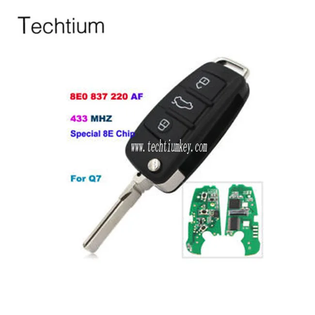 Remote key 3 buttons 433mhz Q7 8E0 837 220AF With Special 8E Chip car key remote For Audi
