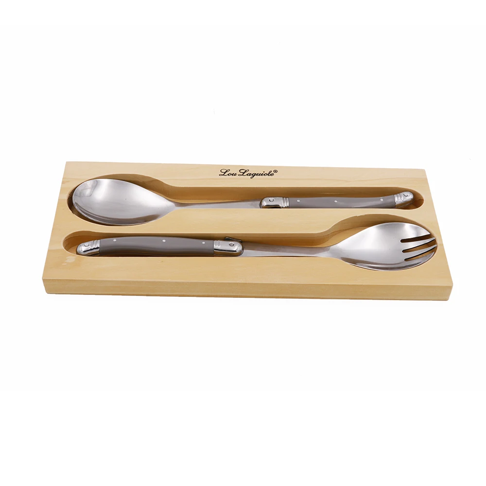 Flatware Sets Classical Design 2 Pcs Cutlery Set Laguiole Salad Fork & Spoon Set with ABS Handle in Pine Tray