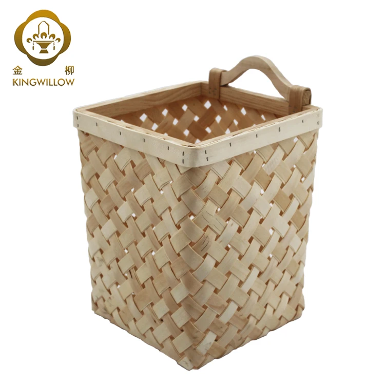 Cheap handamde eco friendly wood chip hanging storage basket for sundries with handles