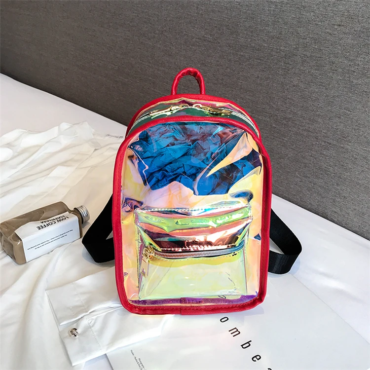 
kids jelly holographic backpack girl fashion new clear pvc laser college backpack 