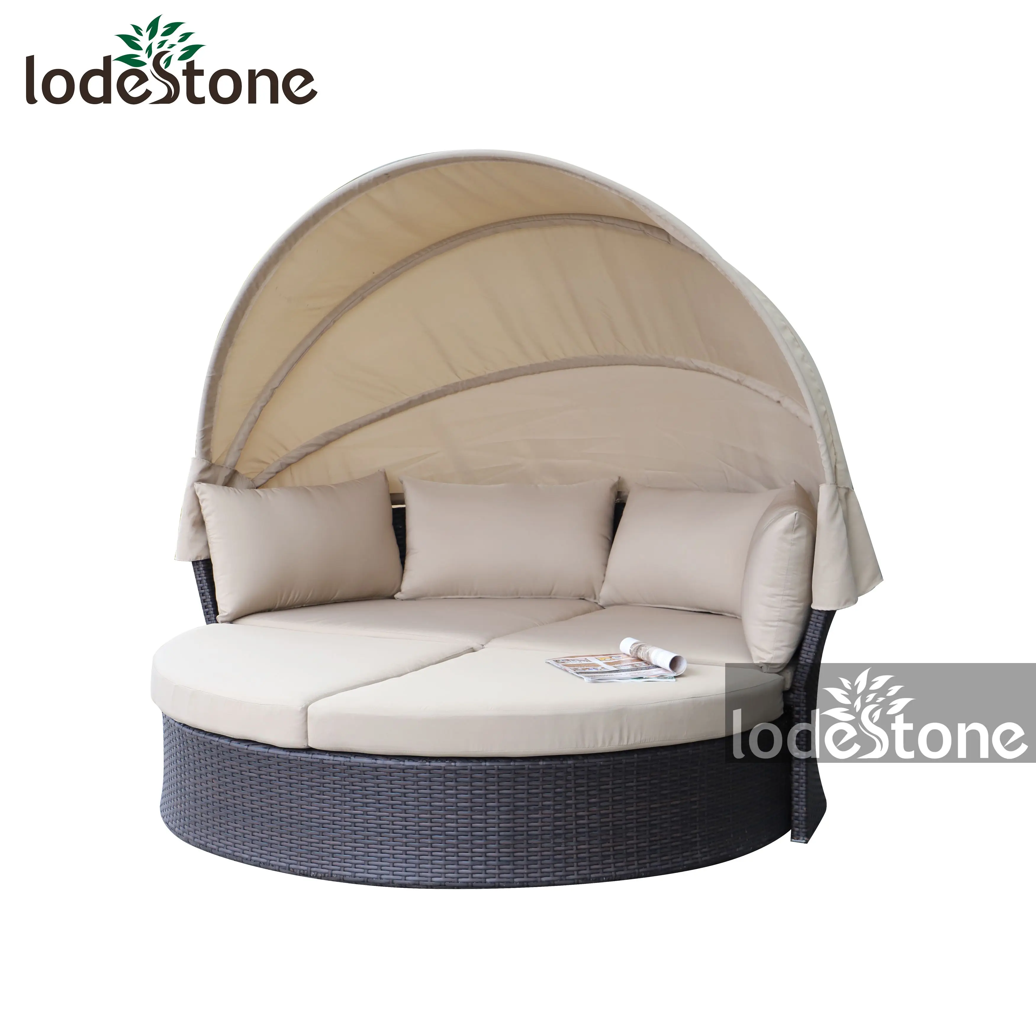
Luxury Garden Beach Round Rattan Daybed Patio Furniture Outdoor Bed With Canopy 