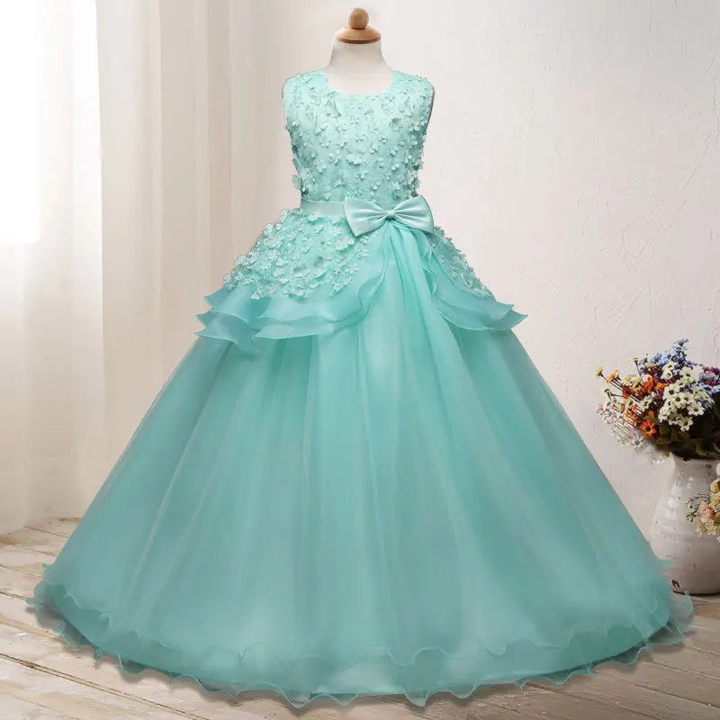 children long frock design white princess dresses Kids party wear frock flower girl maxi dresses Wedding dress