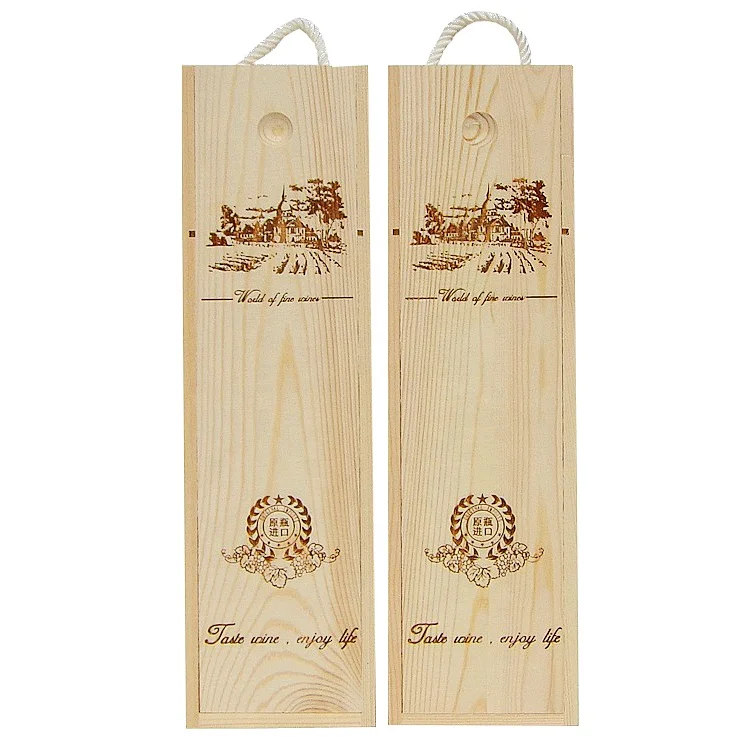 One bottle wine packaging wood boxes Wholesale raw wooden wine box with slide lid