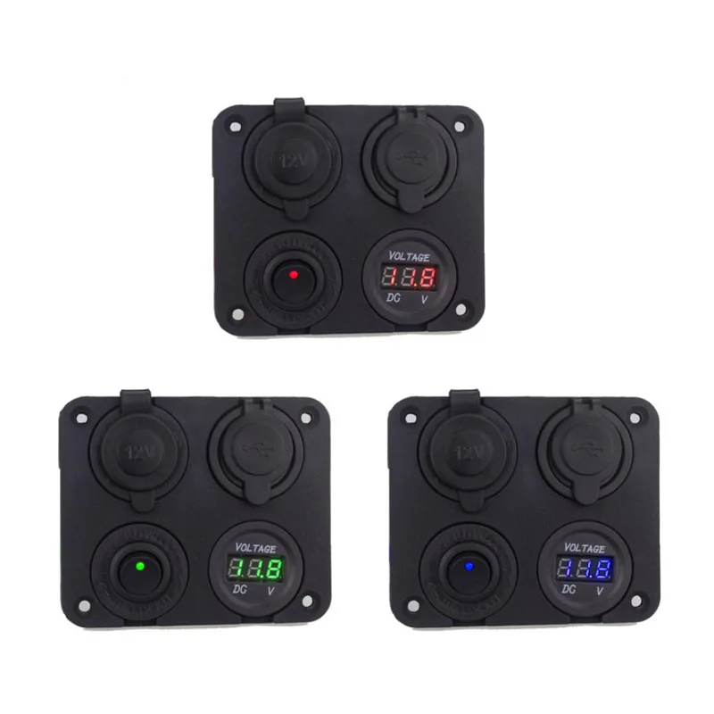 4 in 1 Car Motorcycle Boat Cigarette Lighter Socket Waterproof 5V 4.2A Dual USB Car Charger LED Voltmeter with Switch