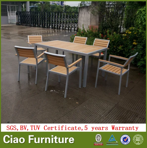 Garden plastic wooden furniture modern dining table chairs set