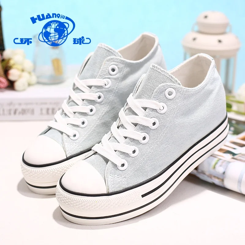 
HUANQIU Comfort Injection Lace-Up White Black Canvas Woman Shoe 
