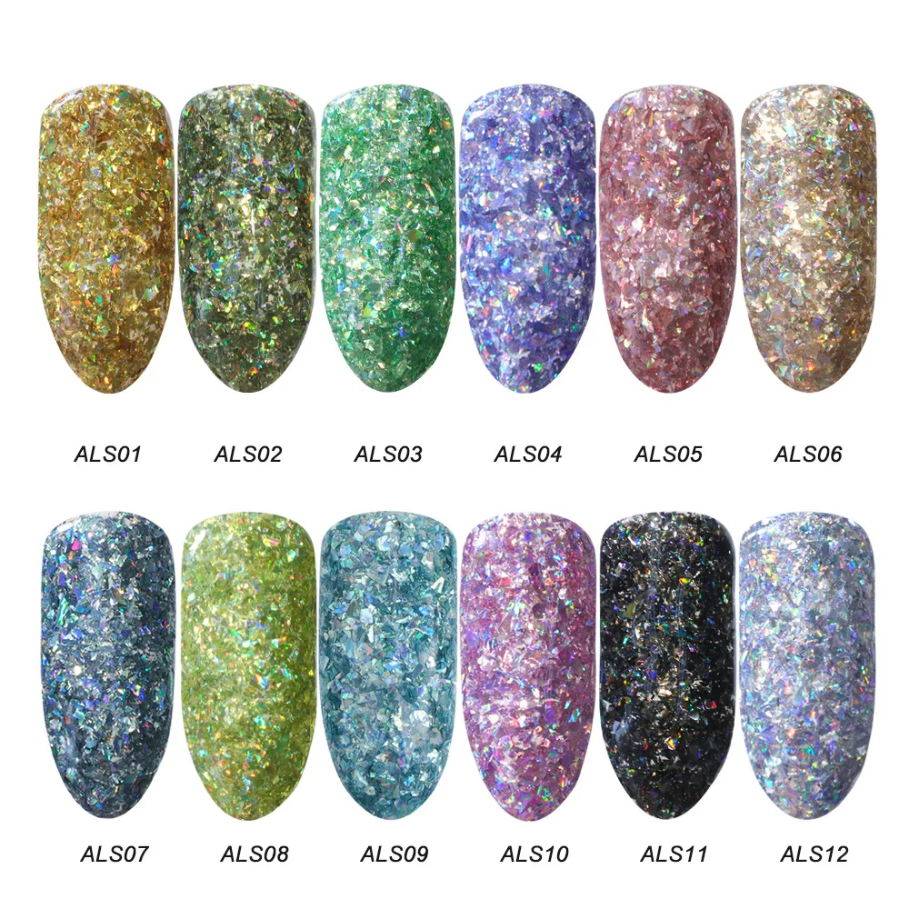 
Dazzling nail art laser flake in12colors nail art irregular fragment nail laser glitter flakes 
