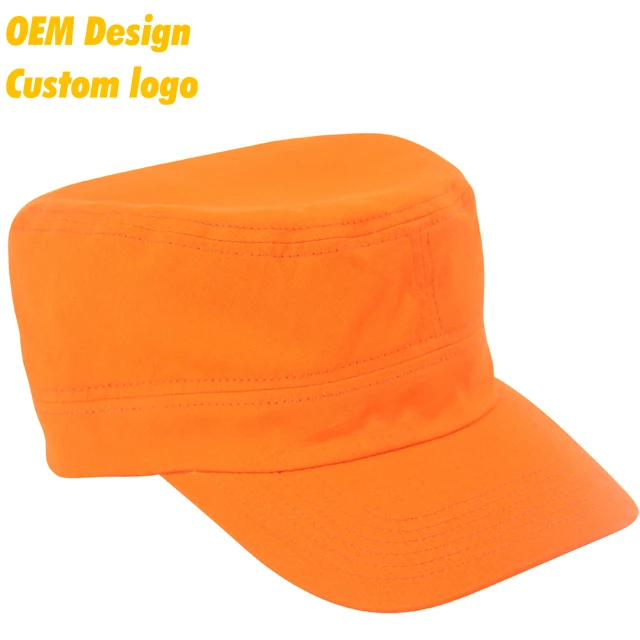 Manufacturer Young CVC Plastic Closure Pre-curved sports Photo print Orange Mid crown Military cap hat for girls