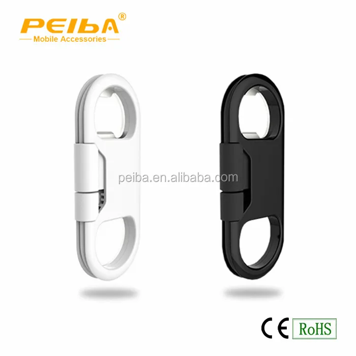 
USB Data Sync Charge 8 Pin Key Chain USB Cable Bottle Opener White and Black Bottle Opener Keychain Cable 