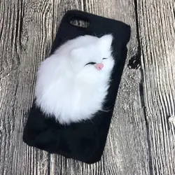 for iphone case cat 3D fur sleeping cat case 3d plush toy cat case for iPhone 8