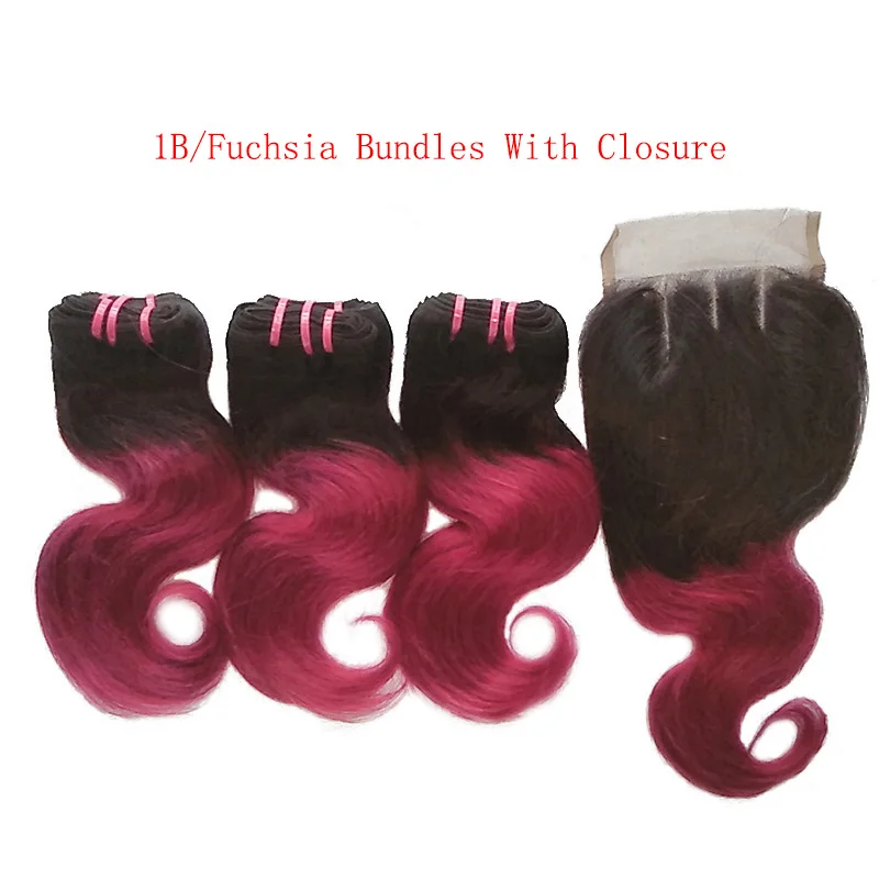 
3 Ombre Bundles With Closure Colored Hair Weave With Closure Body Wave Human Hair Extensions With Lace Closure 