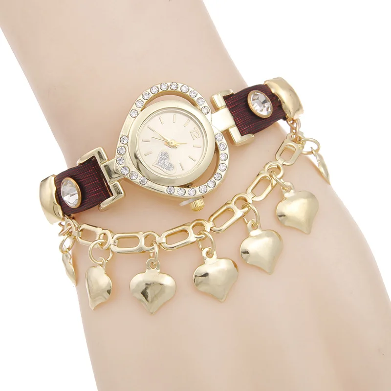 
2017 New Fashion Casual Luxury Jewelry Watches Women Rhinestone Hearts Dress Pendant Chain Quartz Watch 