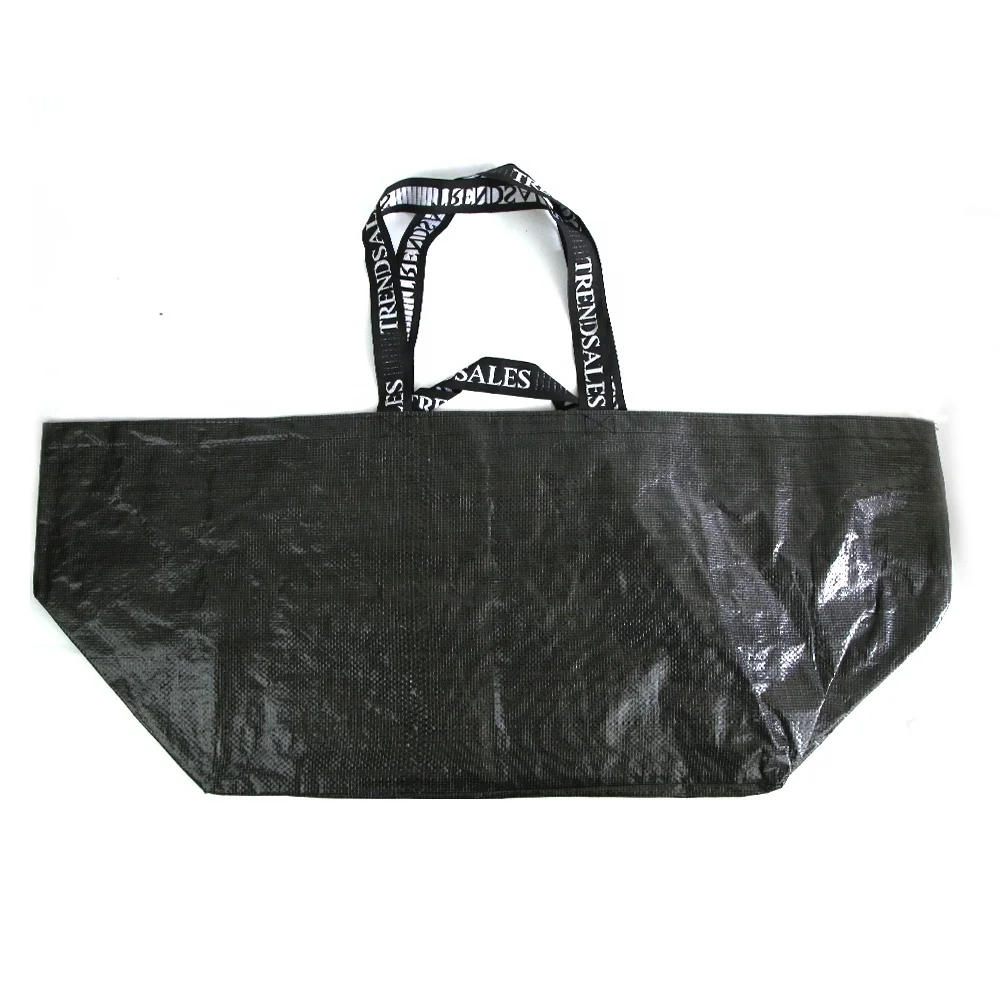 Custom embroidered logo handles Black Extra large laminated PP woven tote bag