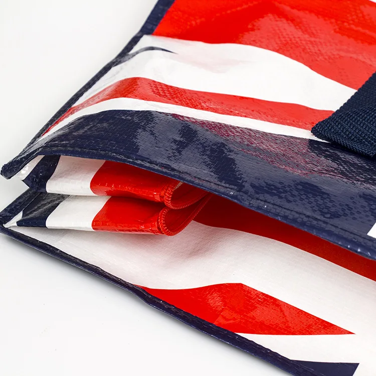 
Shinny laminated polypropylene pp woven zipper shopping bag with handles 