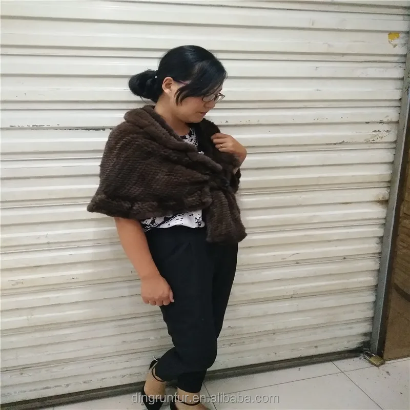 
2018 Factory supplier Women Knitted Mink Fur cape real mink fur shawl 