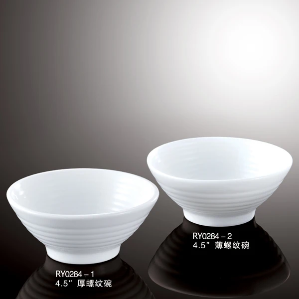 Japanese & Korean style white porcelain ceramic rice & noodle soup threaded bowl