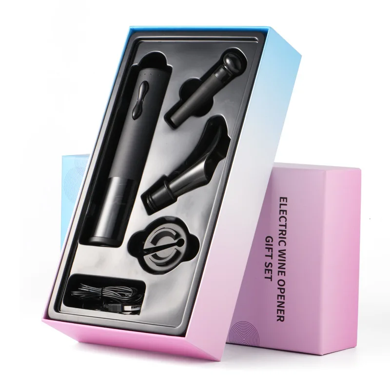 
Customized black electric wine bottle opener set automatic bar bottle opener kit 
