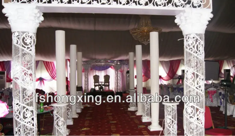 Custom-made big white wedding mandap backdrop with crystal hanging