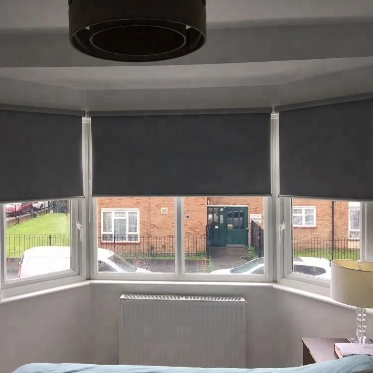 Motorized Automatic Roller Blinds Polyester Sunscreen Blackout Window Blinds Shade Curtain Anti-UV Dual Use Home Office Room