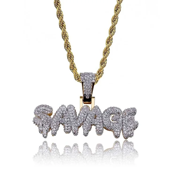 DY Wish  INS hot selling personality rap CUSTOM NAME hiphop  necklace, micro-inlaid cubic zirconia ICY hipster necklace
