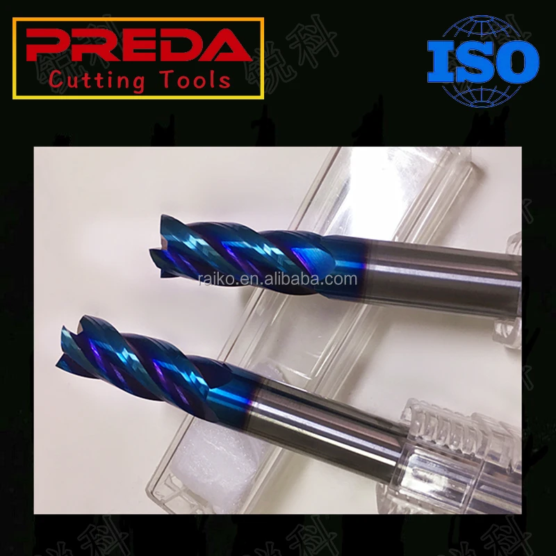 Best selling CNC 4 Flutes HRC65/70 Blue NANO Coated Solid Carbide Square End Mill ferramentas flat end mill