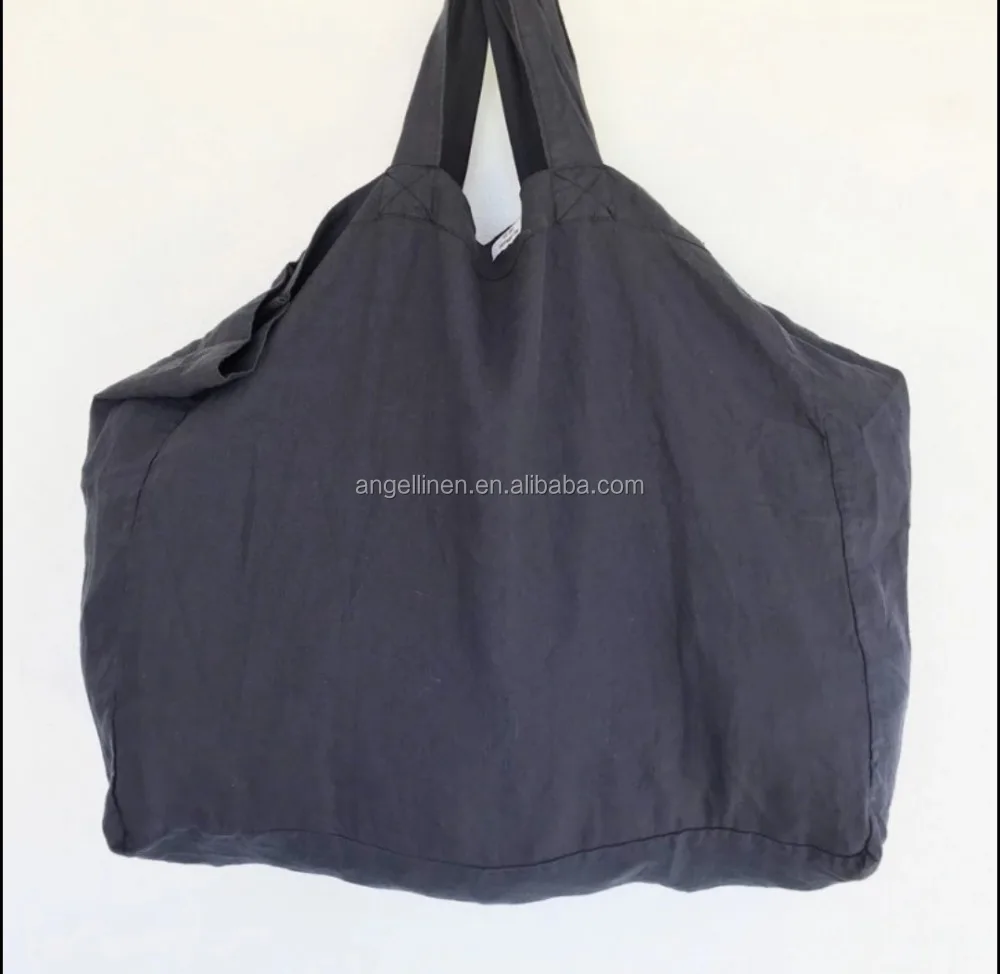Popular Irish linen naturally dyed big tote bag with stone washing