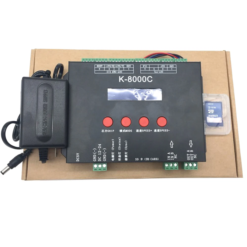 K-8000C sd card 8 output ports pixel led controller control sk6812 apa102c ws2811 dmx512 ect