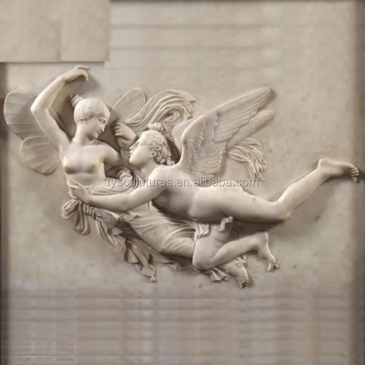 western style famous antique stone marble angel with wings relief for indoor palace museum ornament