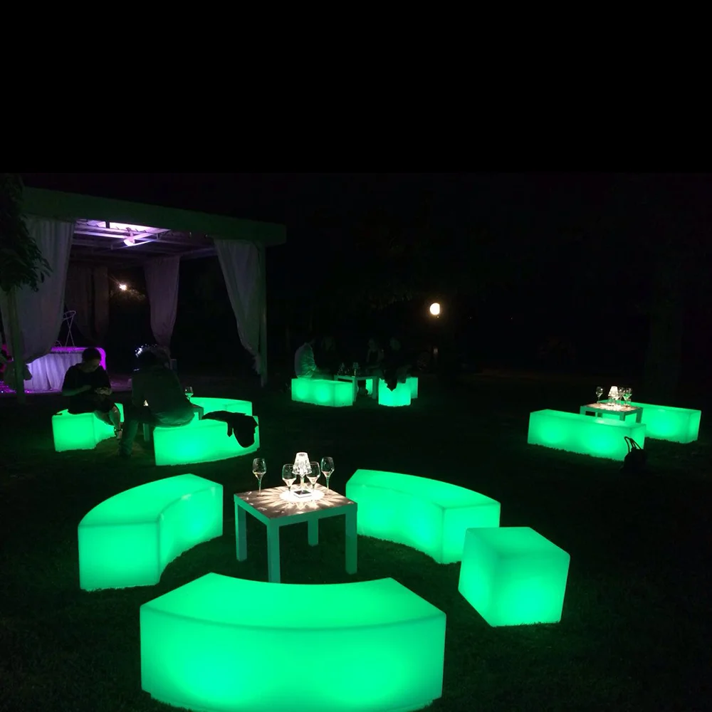 commercial used glowing party stool bench illuminated led light up curved patio seat garden plastic outdoor furniture