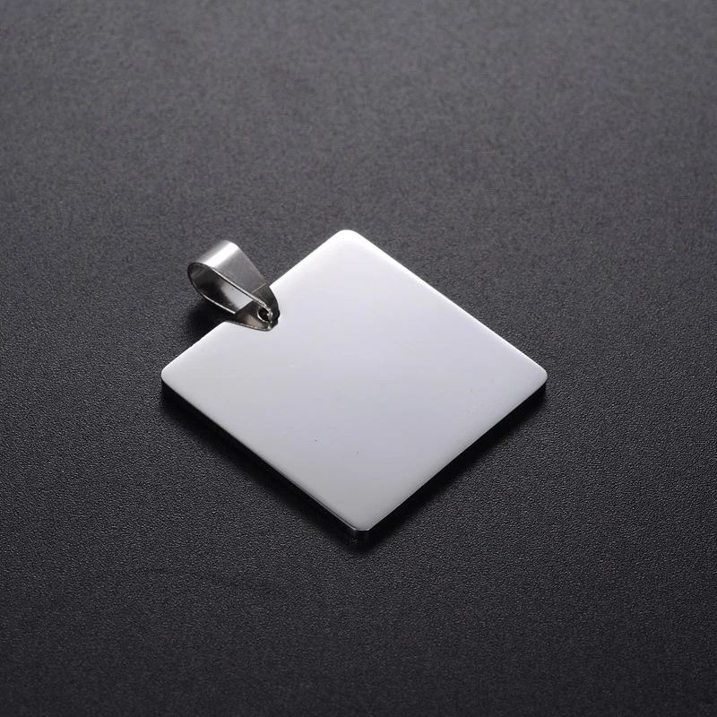Wholesale Customized Logo Laser Engraved Stainless Steel Silver Square Blank Dogtag Pendant