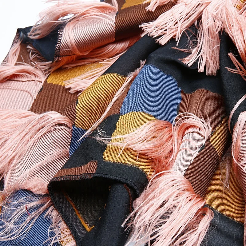 Фабричная цена, оптовая продажа, ткань с кисточками, 100% полиэфирная ткань, цветной клетчатый узор