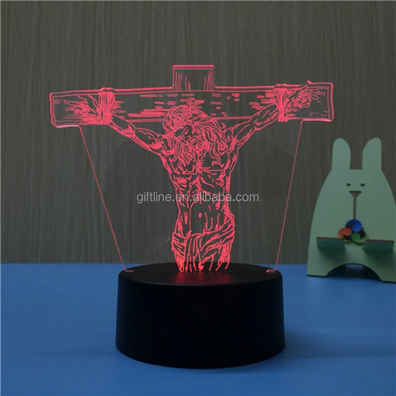 novelty high quality 3d deco light optical illusion Jesus 3d table lamp