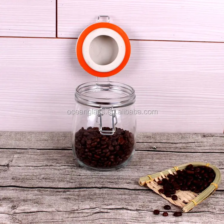 Colorful Creamic Lid Glass sealed pots hermetic glass storage jar