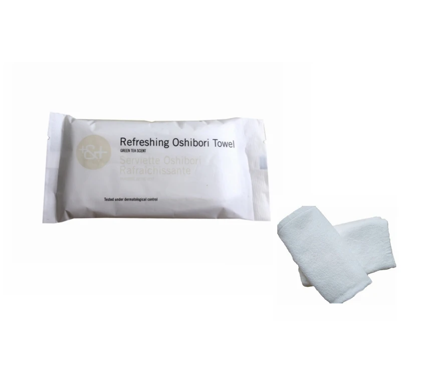 oshibori refreshment towel, single package wet towel for hotel, single package wet towel for airline