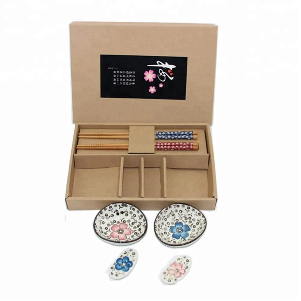 chopsticks and sauce plate bamboo sushi serving plate with gift box set
