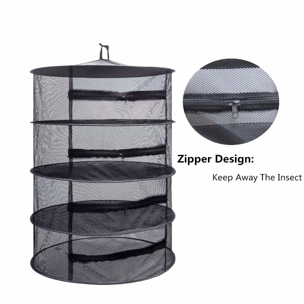 Amazon hot selling Zipper Black Dry Net/Drying Rack/Hanging Round Mesh Herb Dry Net with zipper