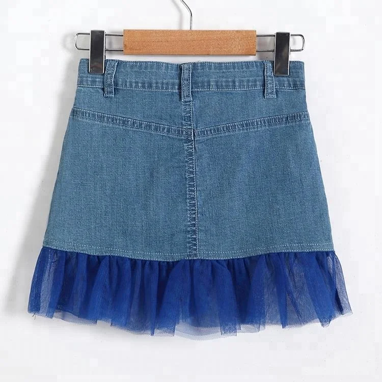 Оптовая продажа Дети Регулируемая Талия Весна джинсовые мини-юбки с многослойными чистая