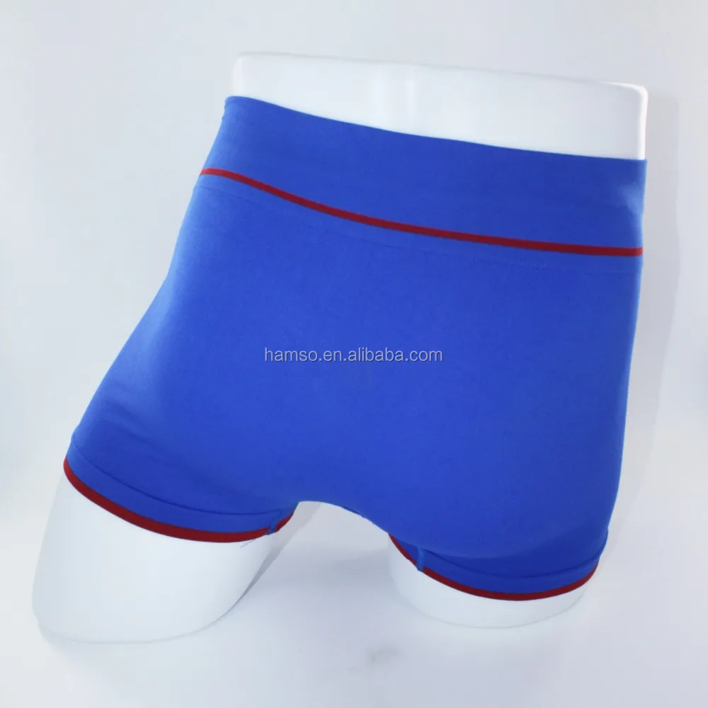 Custom Blue Seamless Underwear Men BOXER Briefs Plus Size OEM Service Spandex / Nylon Quick Dry MID-RISE Knitted Adults Solid