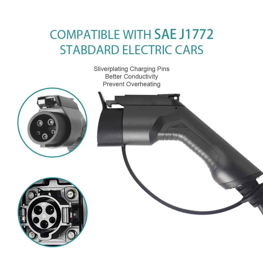32A Electric Vehicle Level 2 Mode2 Cable EV Portable Charger with Type 1 plug and NEMA 14-50