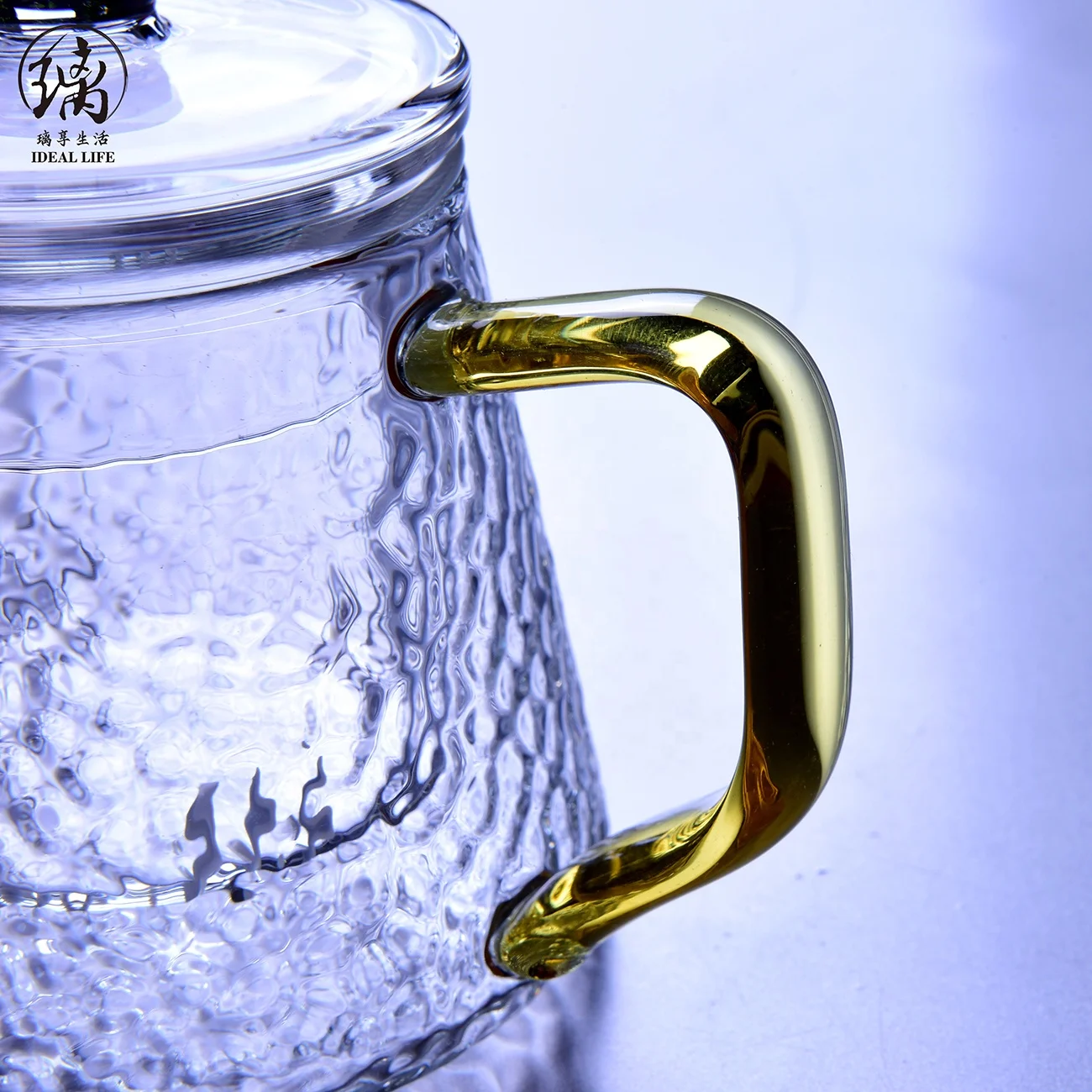 Fashion heat resistant  double glass teapot with yellow handle