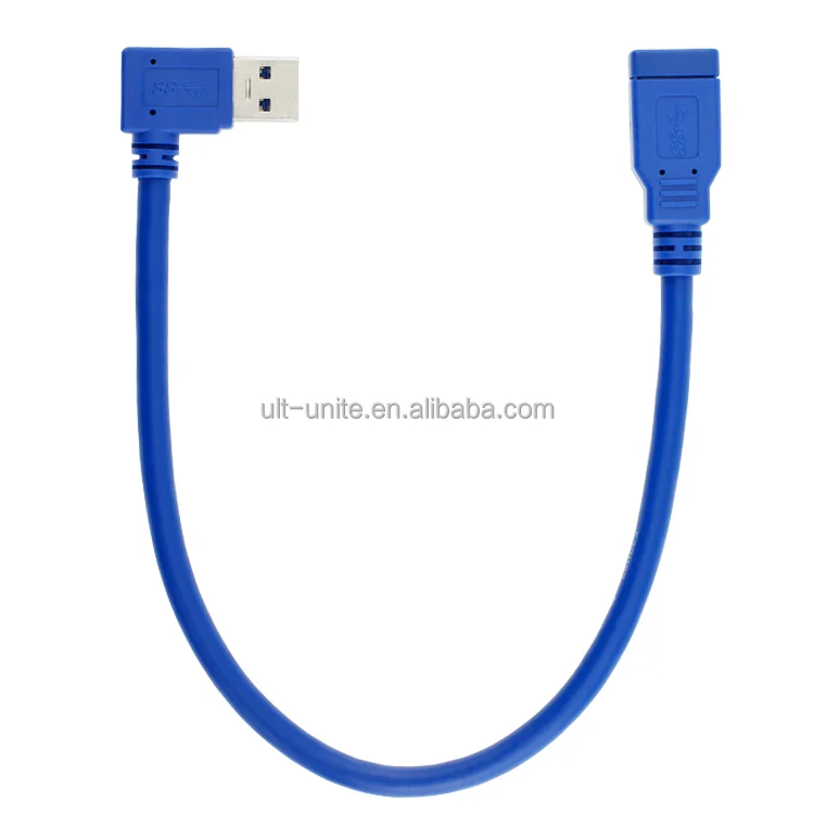 USB3.0 Male to 90-degree Female Cable Blue OD=6.0mm L=0.3m