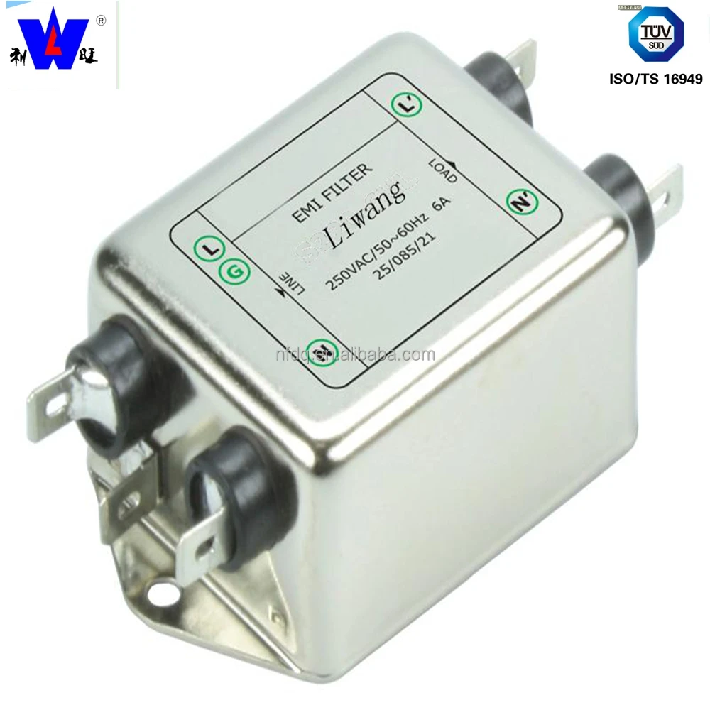 20A 250VAC однофазный фильтр emi с проводным соединением
